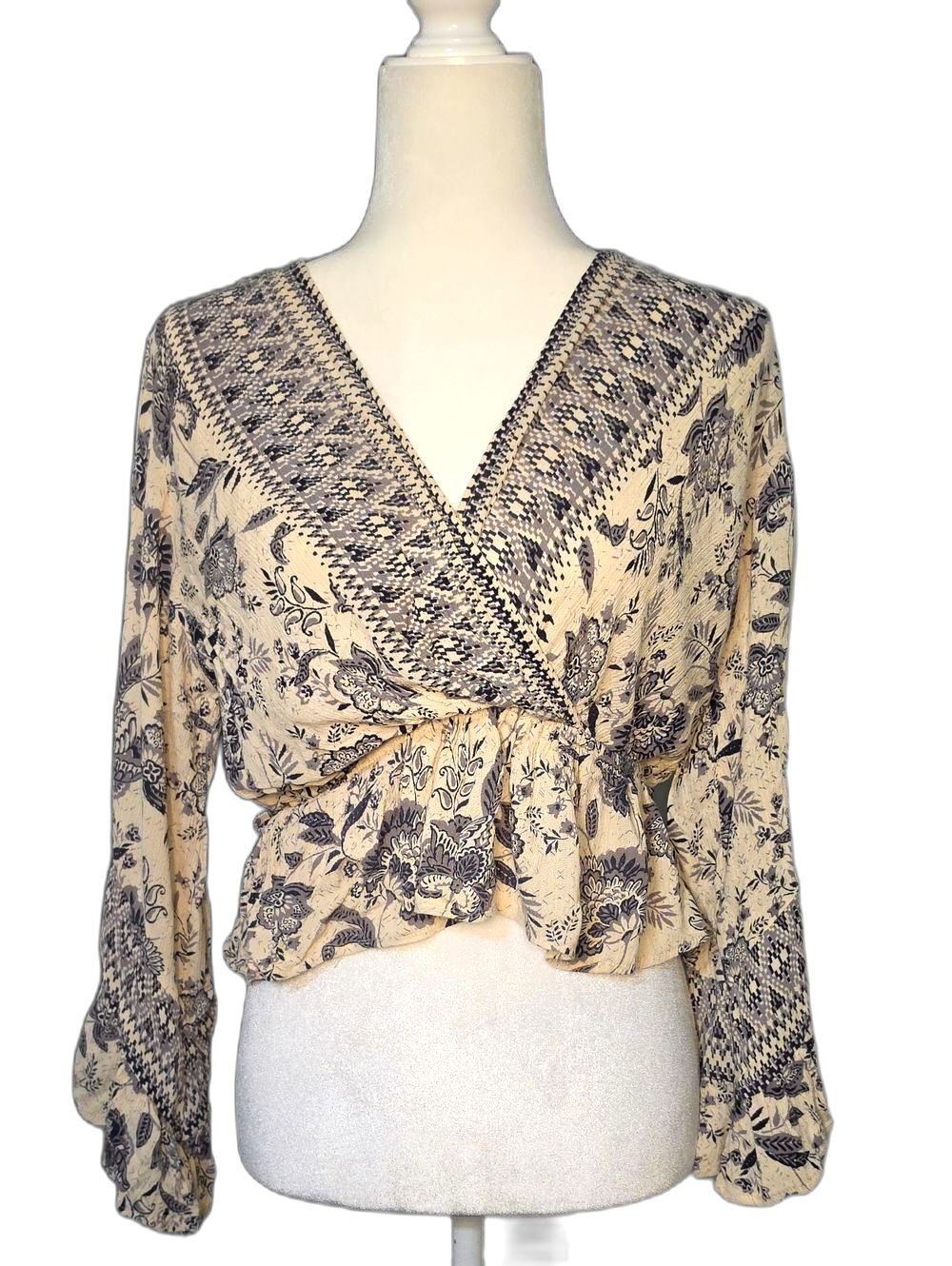 Angie Navy And Beige Floral Peplum Top